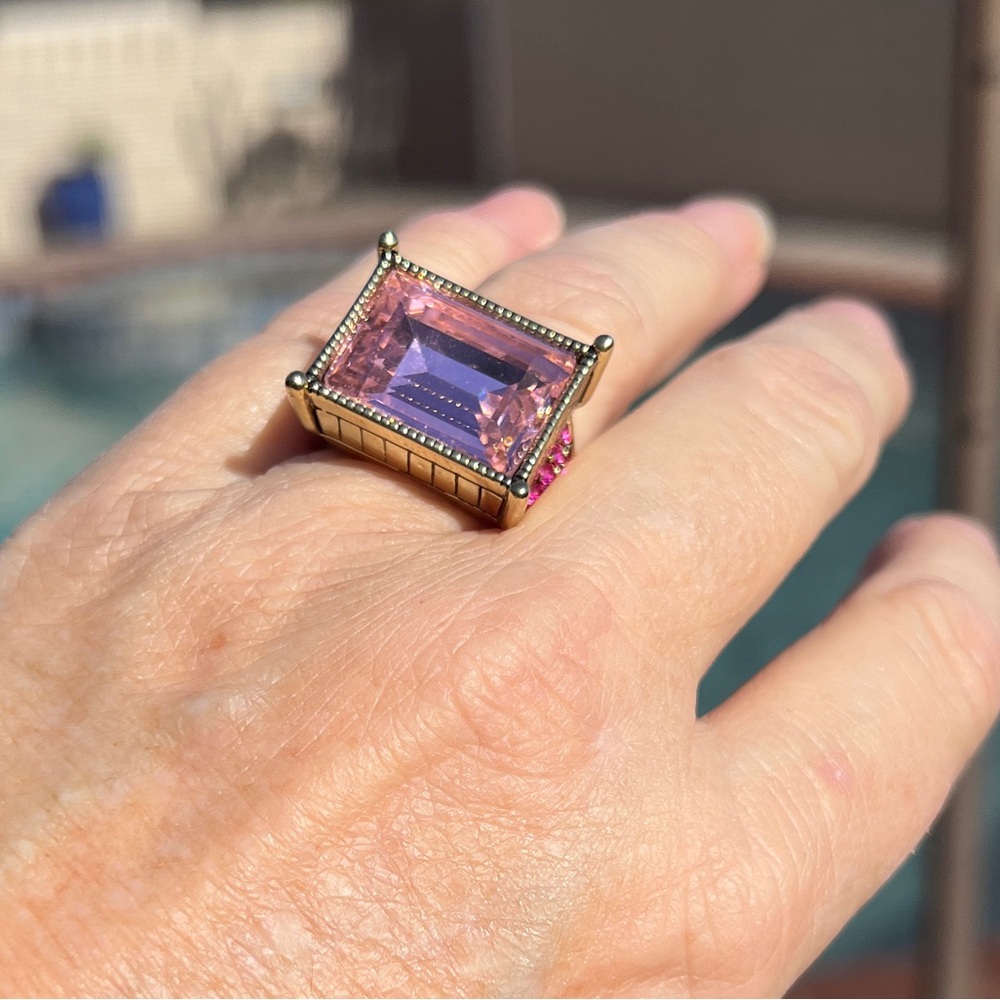 Heidi Daus Sparkling Solutions large pink baguette statement ring sz 9 - Picture 3 of 11